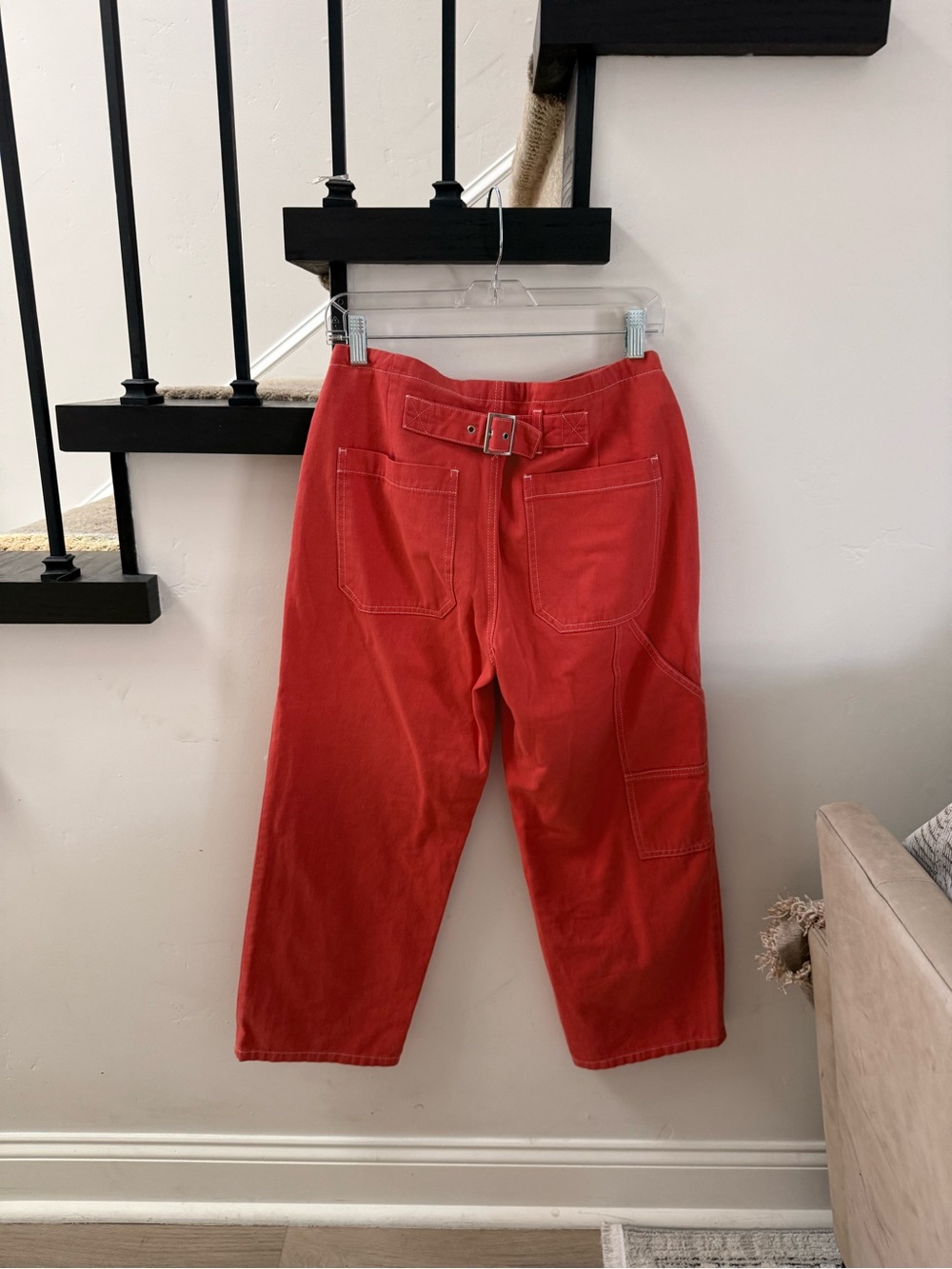 Whistles Red Cargo Utility Trousers with Built-In Belt